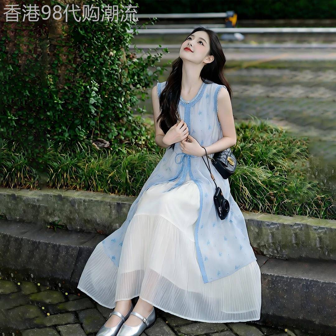 法式气质白色碎花罩衫洋装女2026夏季新款独特巨好看无袖长裙子