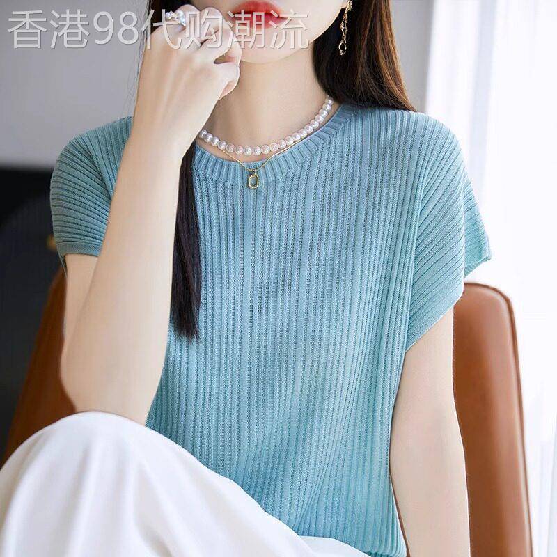 气质减龄粉色上衣圆领针织短袖T恤女夏季打底衫宽松休闲显瘦半袖