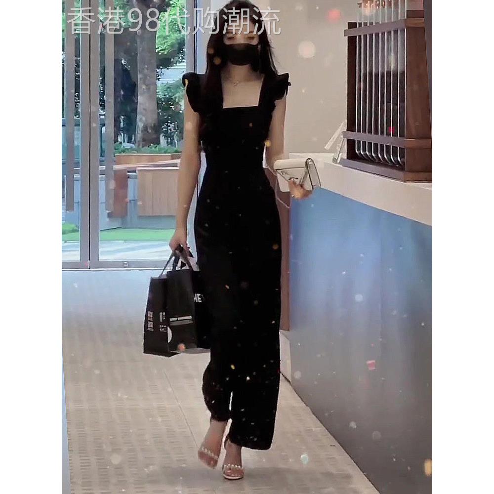 荷叶边飞飞袖连体裤女夏季2025新款高级感无袖垂感阔腿连身长裤