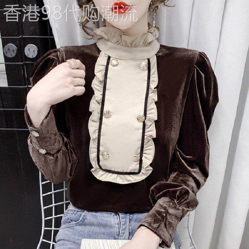 法式金丝绒衬衫女设计感小众春秋2025新款覆古宫廷风打底长袖上衣