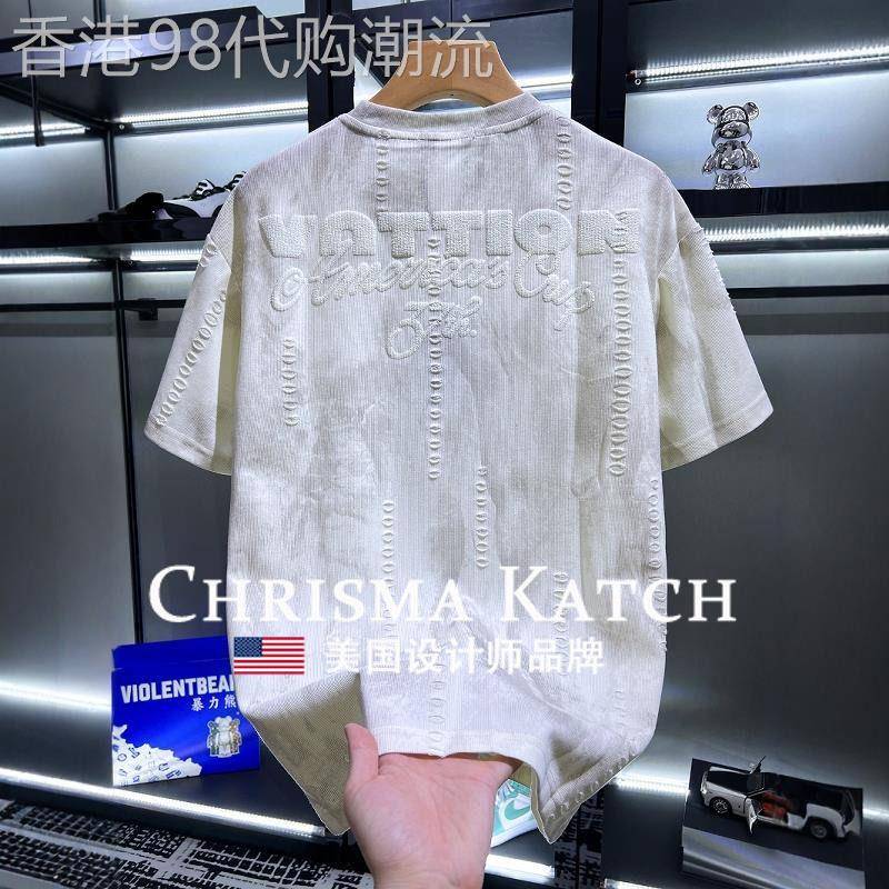 出口美国Chrisma Katch~高端设计感破洞圆领短袖t恤男潮牌美式