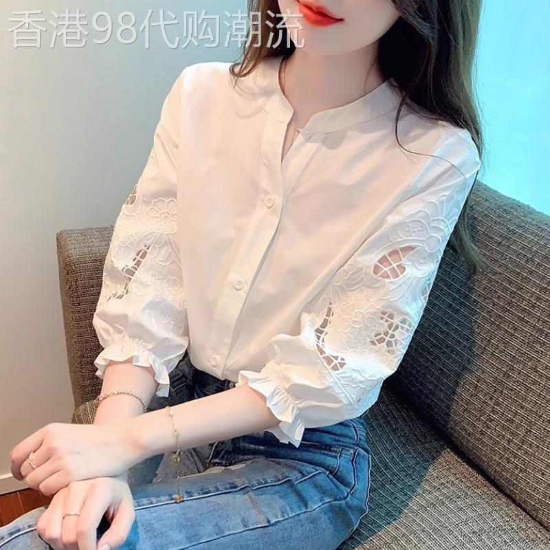 白色雪纺衬衫女士春秋薄款2025新款法式设计感小众七分袖衬衣上衣