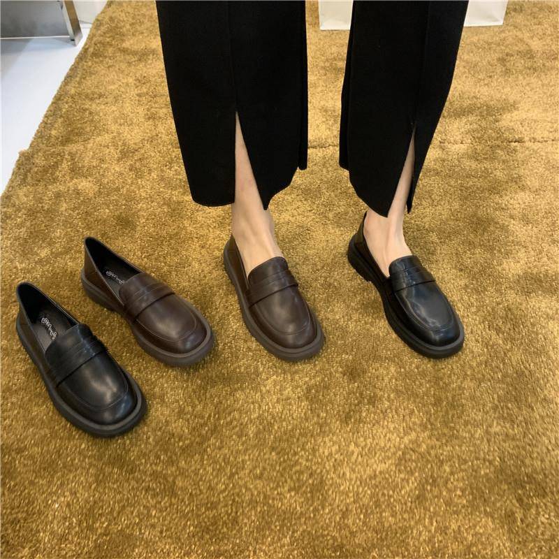 女鞋秋冬2025新款时尚英伦小皮鞋女一脚蹬乐福鞋百搭真皮软底单鞋