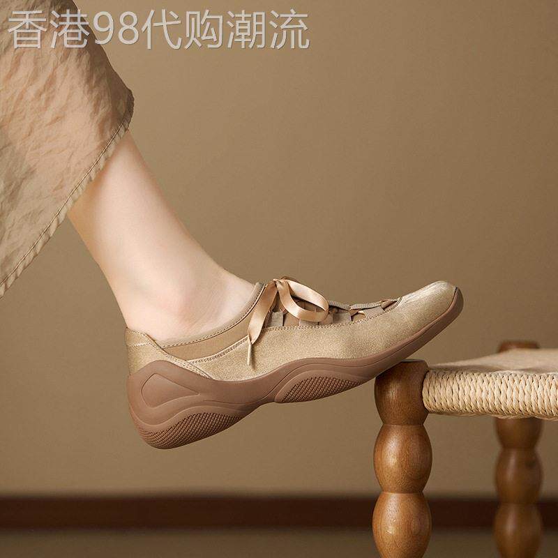 不累脚通勤单鞋女2026年春秋季新款系带休闲芭蕾风一脚蹬乐福鞋子