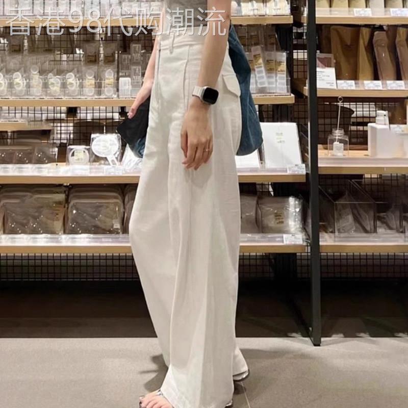 潮牌棉麻阔腿裤女2025夏季新款小个子高腰显瘦休闲直筒亚麻西装裤