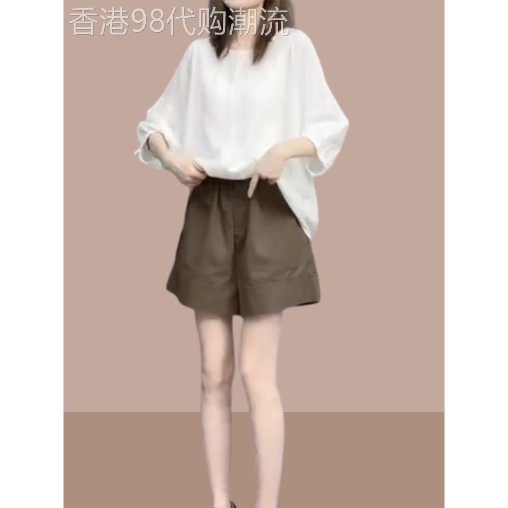 时尚套装女夏季薄款2026新款雪纺短袖衬衫上衣休闲阔腿短裤两件套
