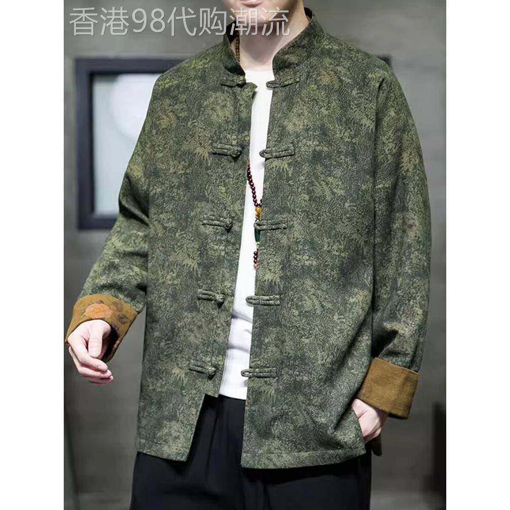 中国风覆古盘扣唐装外套男士春秋季国潮青年休闲宽松棉麻大码夹克