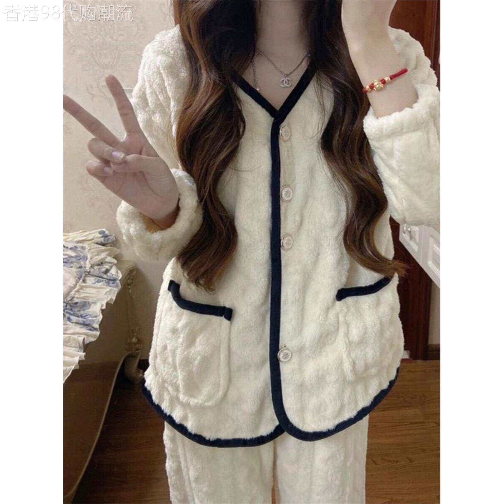 珊瑚绒家居服套装女2026年秋冬季小香风加厚加绒可外穿法兰绒睡衣