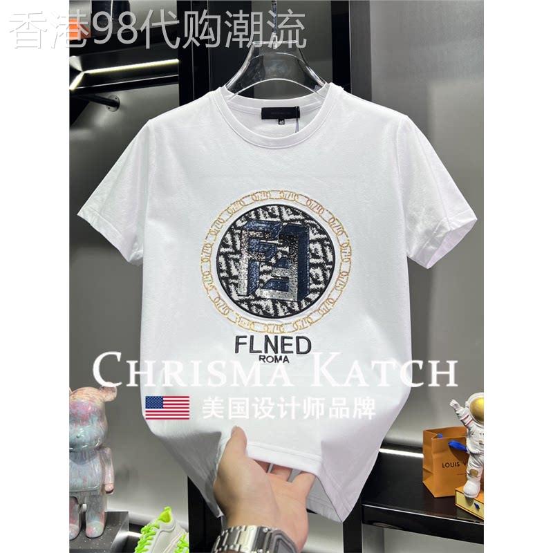 出口美国Chrisma Katch~刺绣圆领修身短袖t恤时尚丝光棉体恤男