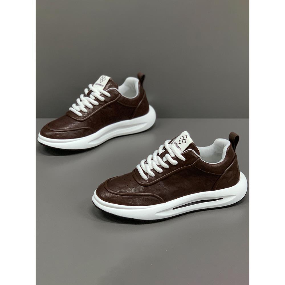 高端男鞋秋冬新款皮面纯色百搭运动休闲鞋软底增高阿甘老爹鞋子男