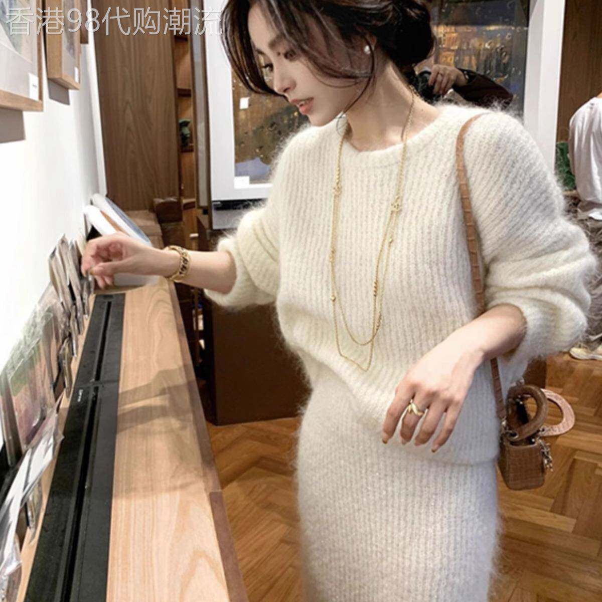 韩系软糯慵懒风羊绒毛衣套装女2026年秋冬新款针织衫半身裙两件套