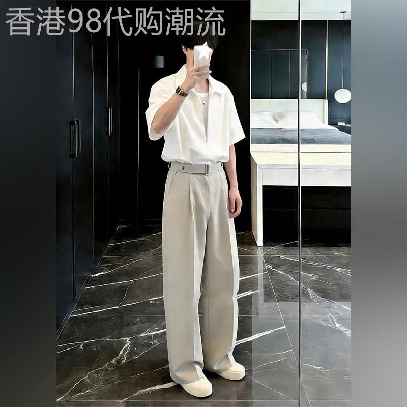 轻奢假两件法式V领衬衫短袖男2026夏季老钱风人夫感棉麻衬衫外套