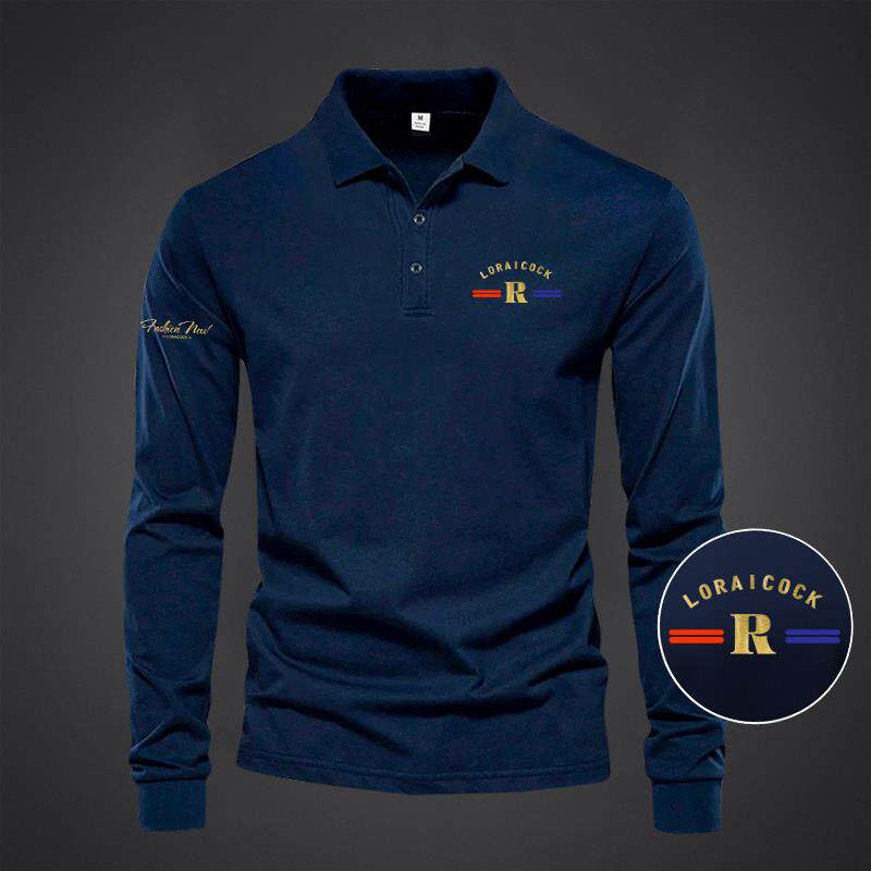 高端时尚POLO长袖T恤男秋季纯棉商务潮流印花透气百搭打底衫上衣