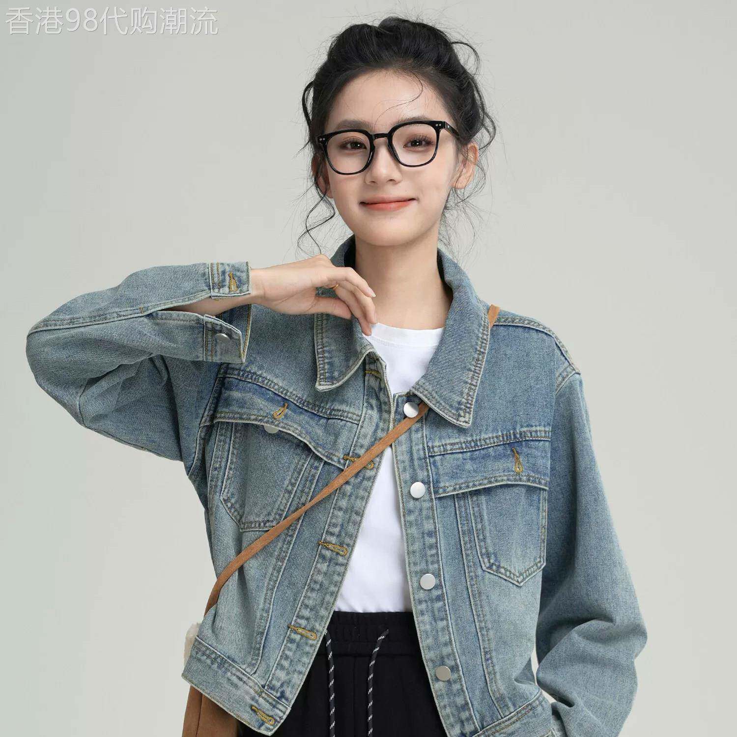 潮牌短款时尚软牛仔外套女2026春秋新款美式复古宽松休闲夹克上衣