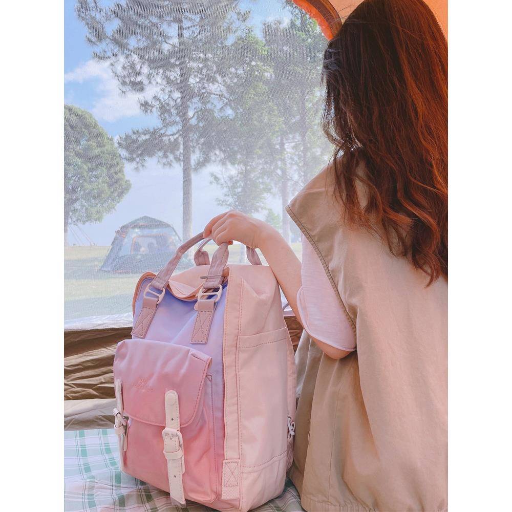 甜甜圈双肩包石色蓝莲花大容量潮牌ins电脑包女学生旅行电脑书包