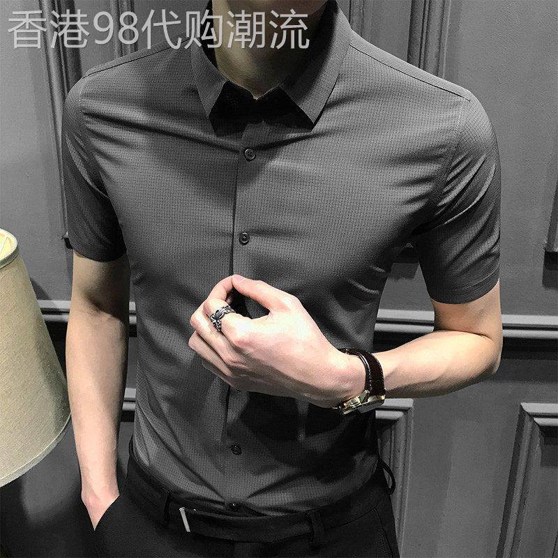 冰丝短袖衬衫男士夏季韩版商务免烫半袖上衣高级感纯色痞帅衬衣薄