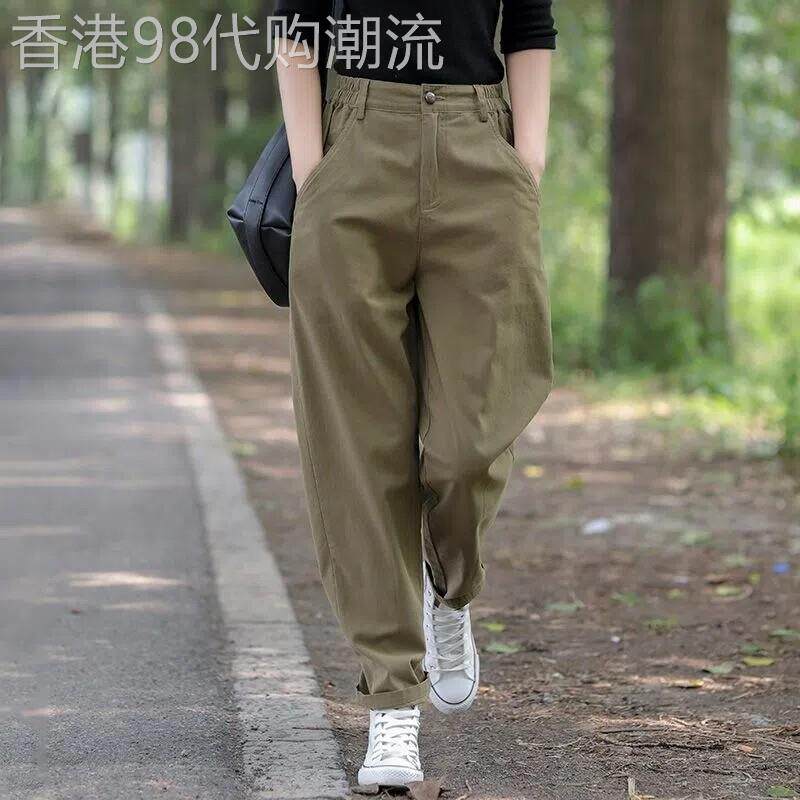 工装裤女款2025新款春秋纯棉高腰显瘦宽松休闲今年流行的哈伦裤子