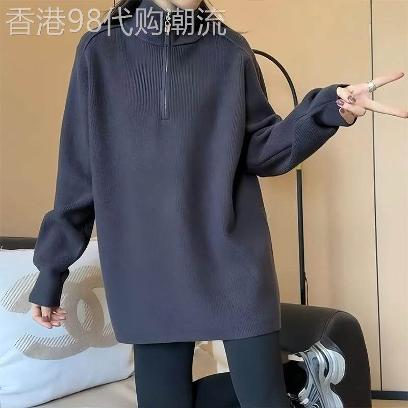 欧洲站半拉链中长款卫衣女2026新款春秋冬季宽松韩版百搭时尚上衣