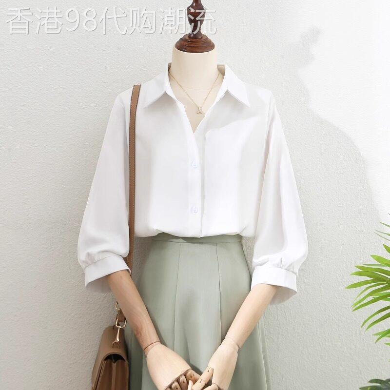 白色衬衫女士短袖夏季薄款2026新款高级感减龄洋派五分袖衬衫上衣