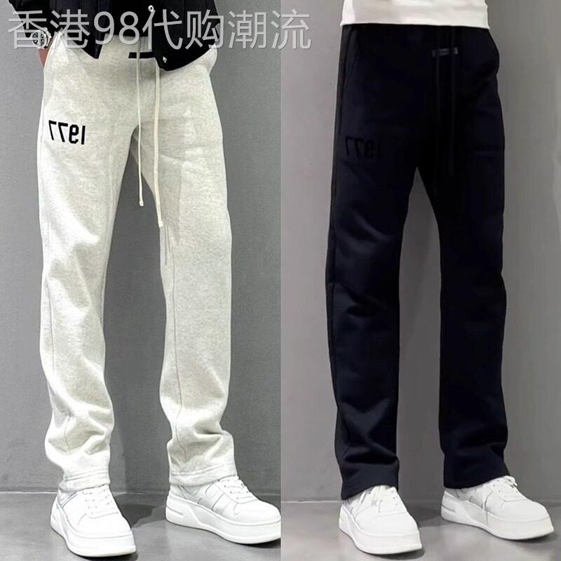 潮牌美式高街痞帅宽松直筒休闲裤男士新款纯色运动卫裤百搭阔腿裤