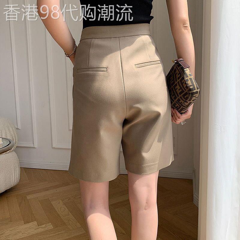 五分西装短裤女夏高腰显瘦垂感宽松小个子休闲卡其色直筒阔腿五分