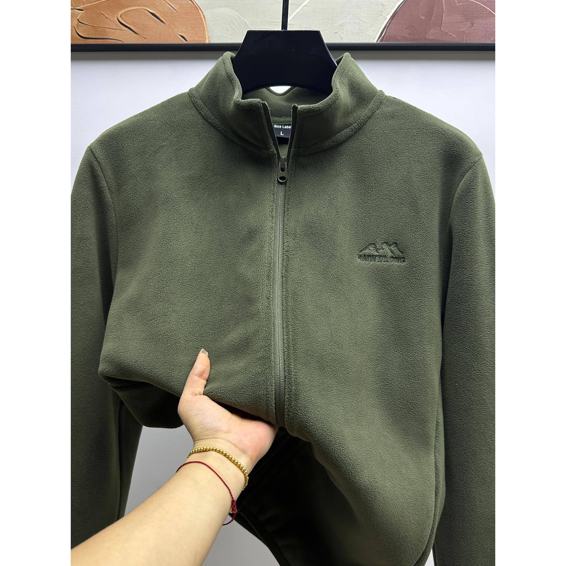 高端摇粒绒立领卫衣男户外休闲拉炼抓绒衣秋冬季加绒内胆冲锋衣潮