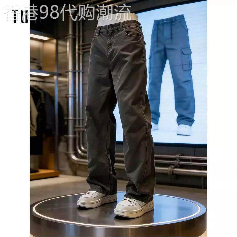 工装牛仔裤男士夏季美式复古直筒休闲裤子潮牌修身窄版提档弯刀裤