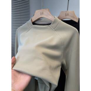 一字半高领打底衫男磨毛德荣绒t恤男长袖内搭中青年冬季休闲上衣