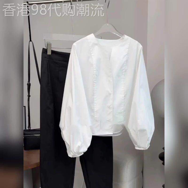 2025春季新款韩版高级感白色泡泡袖衬衫女设计感百搭通勤气质上衣