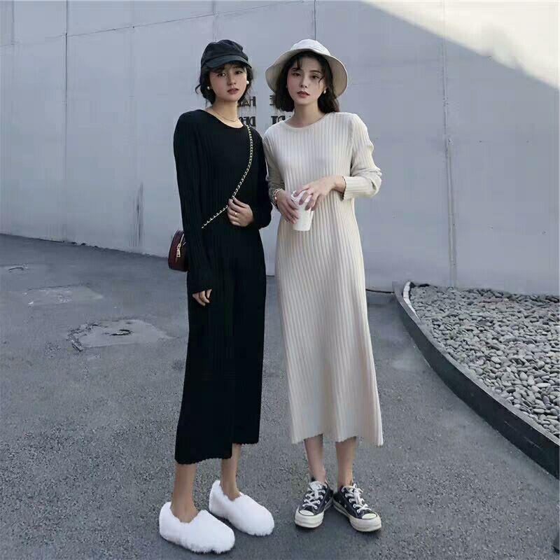 欧洲站法式高级感egg配大衣长裙子针织毛衣裙过膝显瘦连衣裙秋冬