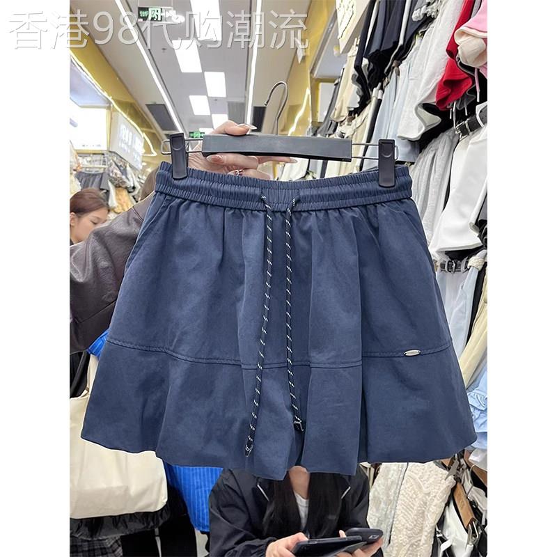 韩系运动抽绳花苞短裙女装2026夏季穿搭高腰显瘦防走光a字半身裙