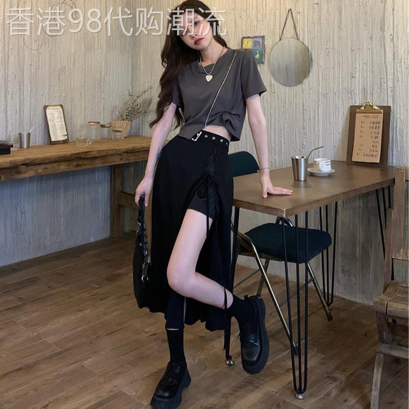 心机开叉半身裙女夏季韩版炸街辣妹穿搭时尚洋派不规则中长版裙子
