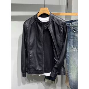 机车皮衣外套男款秋春2025新款潮牌修身帅气百搭立领骑行皮夹克衫