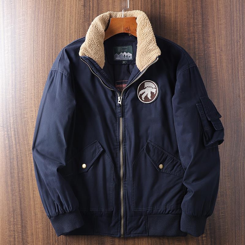 MAROLIO~零下15°~冬季棉衣飞行员夹克男加绒加厚羊羔毛工装外套