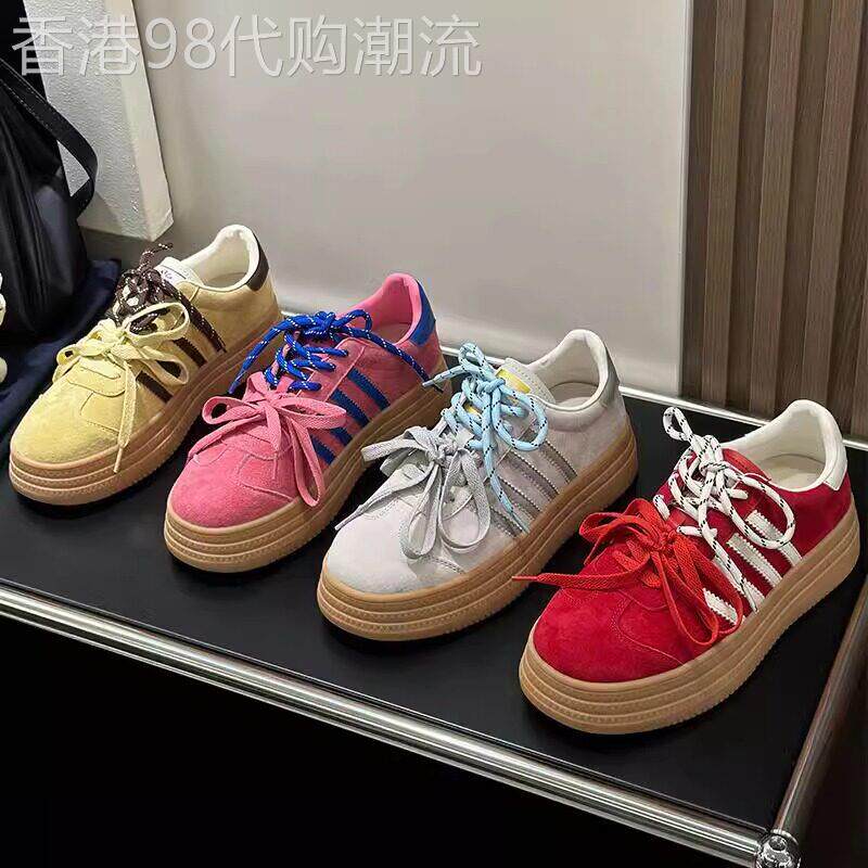 厚底磨砂皮德训鞋女2025秋季新款原版百搭双鞋带透气防滑休闲板鞋