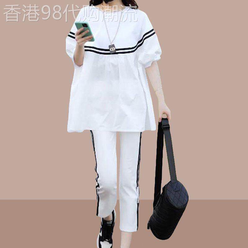 时尚休闲运动套装女夏季新款韩版大码宽松显瘦遮肉减龄洋气两件套