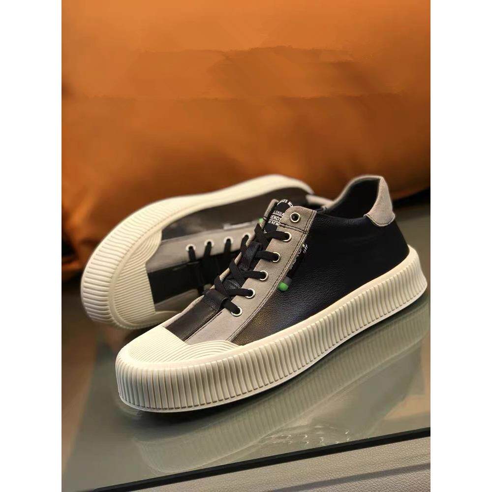 韩国专柜潮牌男鞋真皮小白鞋头层牛皮拼色板鞋贝壳头英伦风休闲鞋