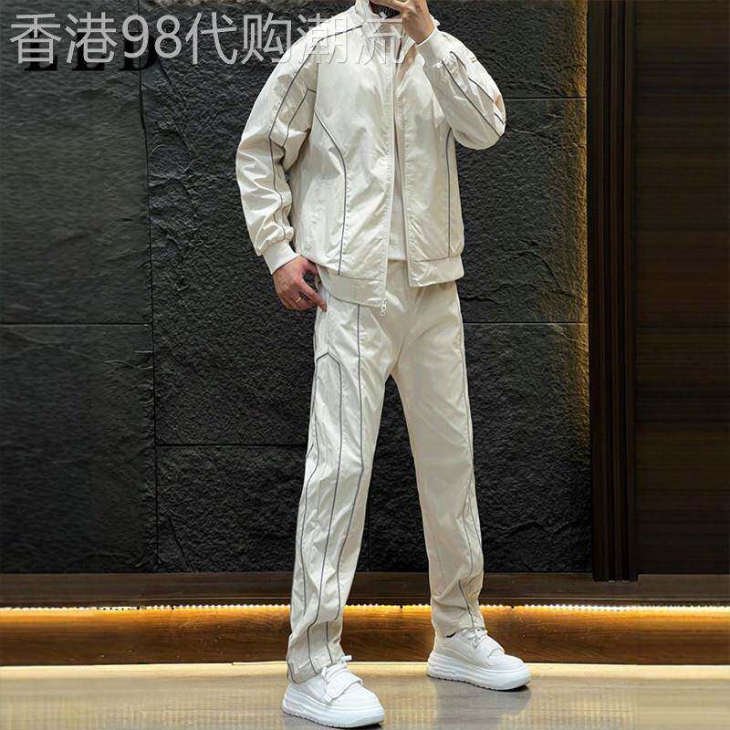 高端休闲运动套装男春秋2026新款美式宽松立领开衫夹克长裤一整套
