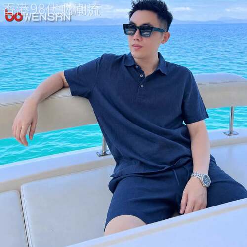 老钱风亚麻休闲套装男士2026新款夏季薄款短袖POLO衫短裤男款一套
