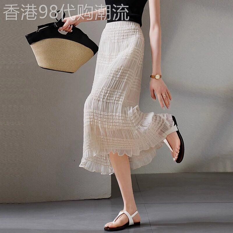 白色半身裙女2026新款夏季薄款今年流行a字高腰皱褶直筒中长裙