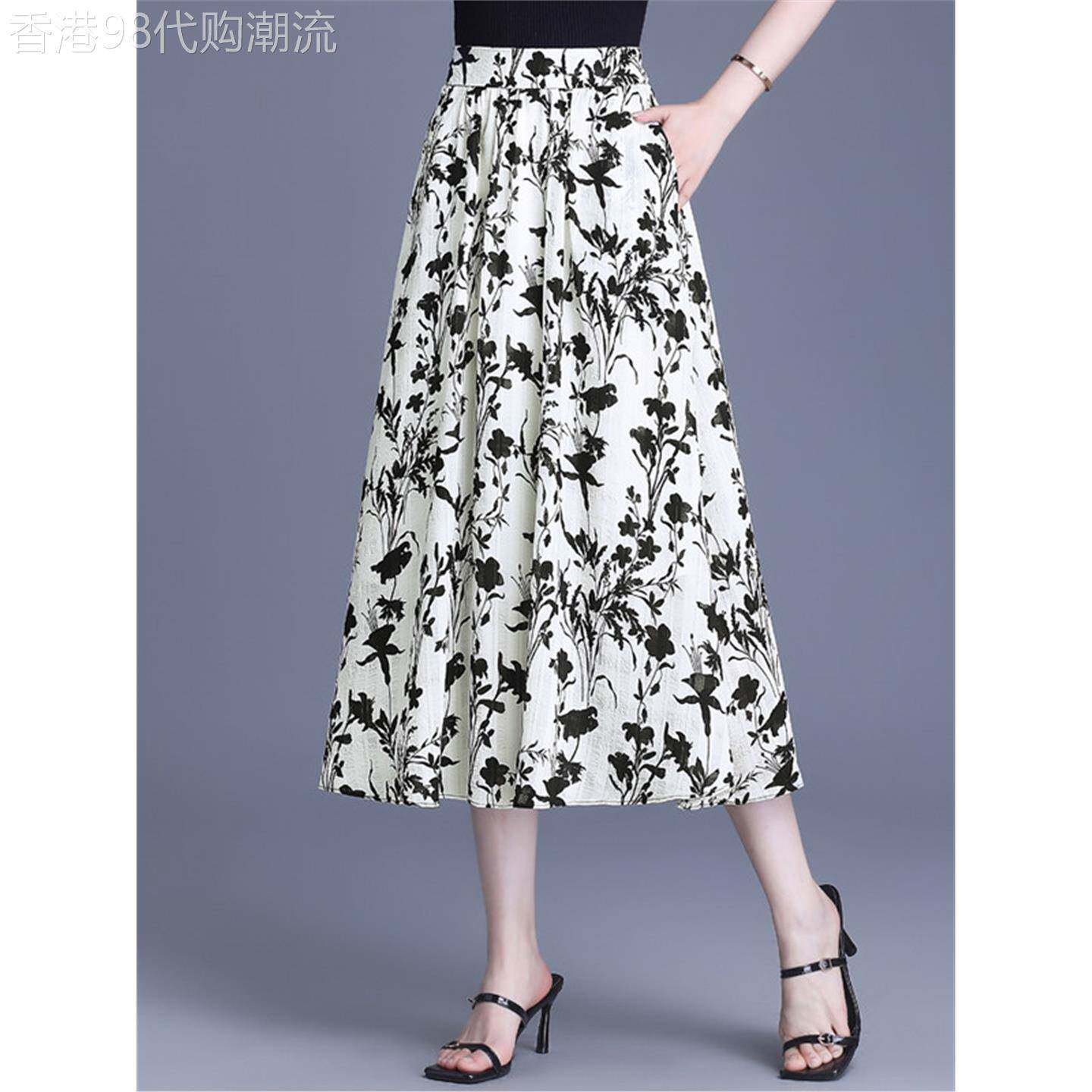 碎花半身裙女夏季2026新款时尚薄款大摆裙子中长版高腰口袋a字裙