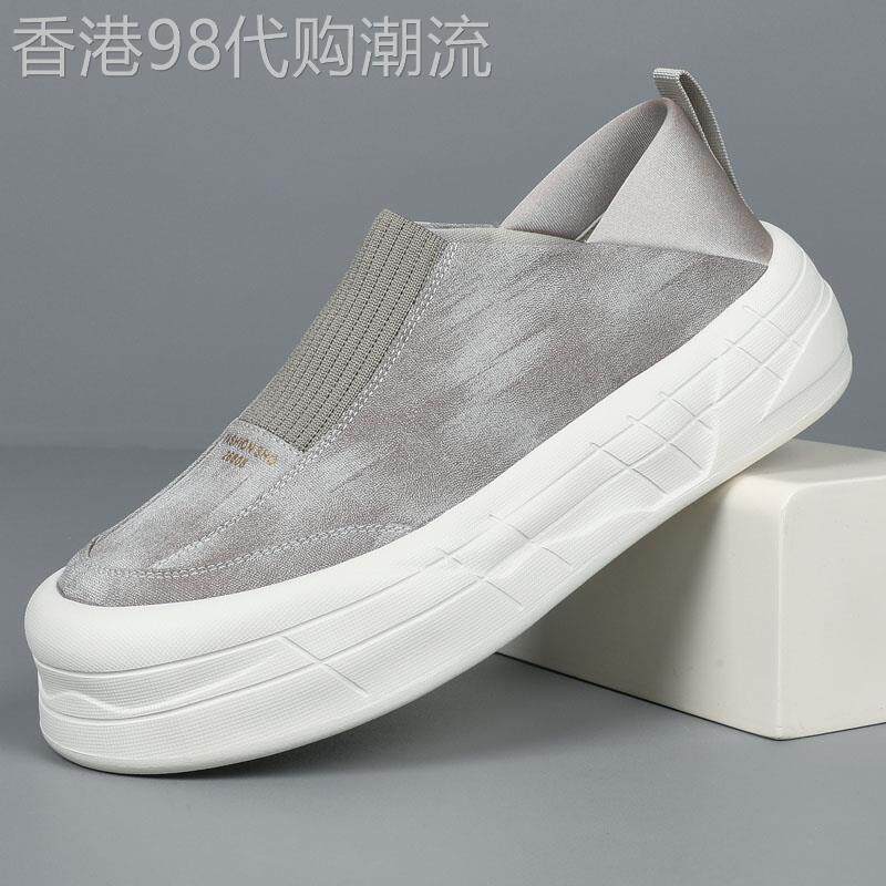 网红爆款帆布鞋男士夏季透气厚底冰丝布鞋潮牌一脚蹬懒人休闲男鞋