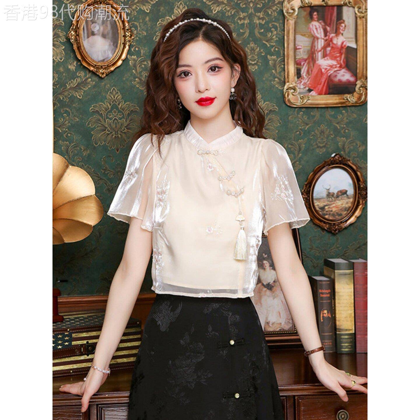 新中式雪纺衫女夏季2026新款国风刺绣工艺气质百搭冰丝凉感上衣女