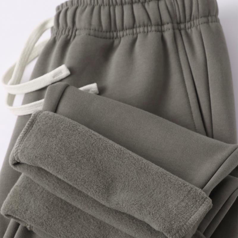 MAROLIO~出口法国！400g秋冬加绒卫裤男直筒宽松纯色运动休闲长裤