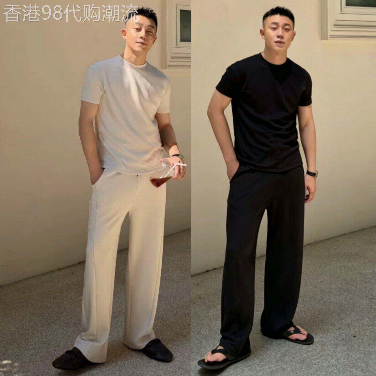 潮牌夏季新款商务休闲运动套装男时尚百搭垂感透气短袖长裤两件套