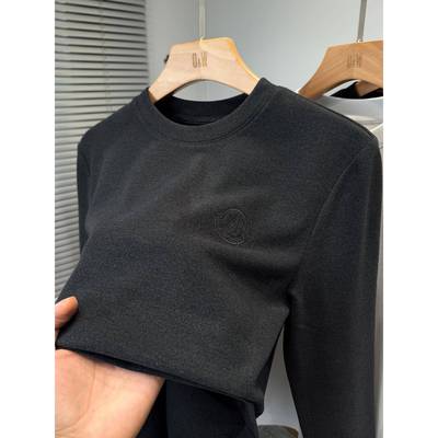 刺绣磨毛德绒打底衫男款长袖秋冬季修身t恤男装圆领内搭休闲