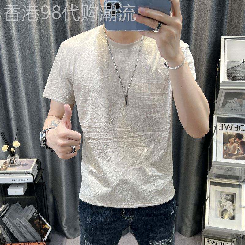纯色薄款短袖T恤男士夏季潮牌痞帅休闲百搭青年圆领透气凉感T恤