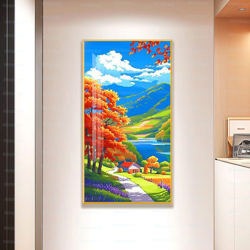 田园小屋十字绣竖版玄关风景客厅