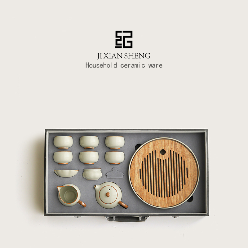米黄汝窑西施壶功夫茶具套装家用轻奢高档送长辈领导老师生日礼物