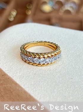 925纯银镀金5A微镶锆石戒指满钻